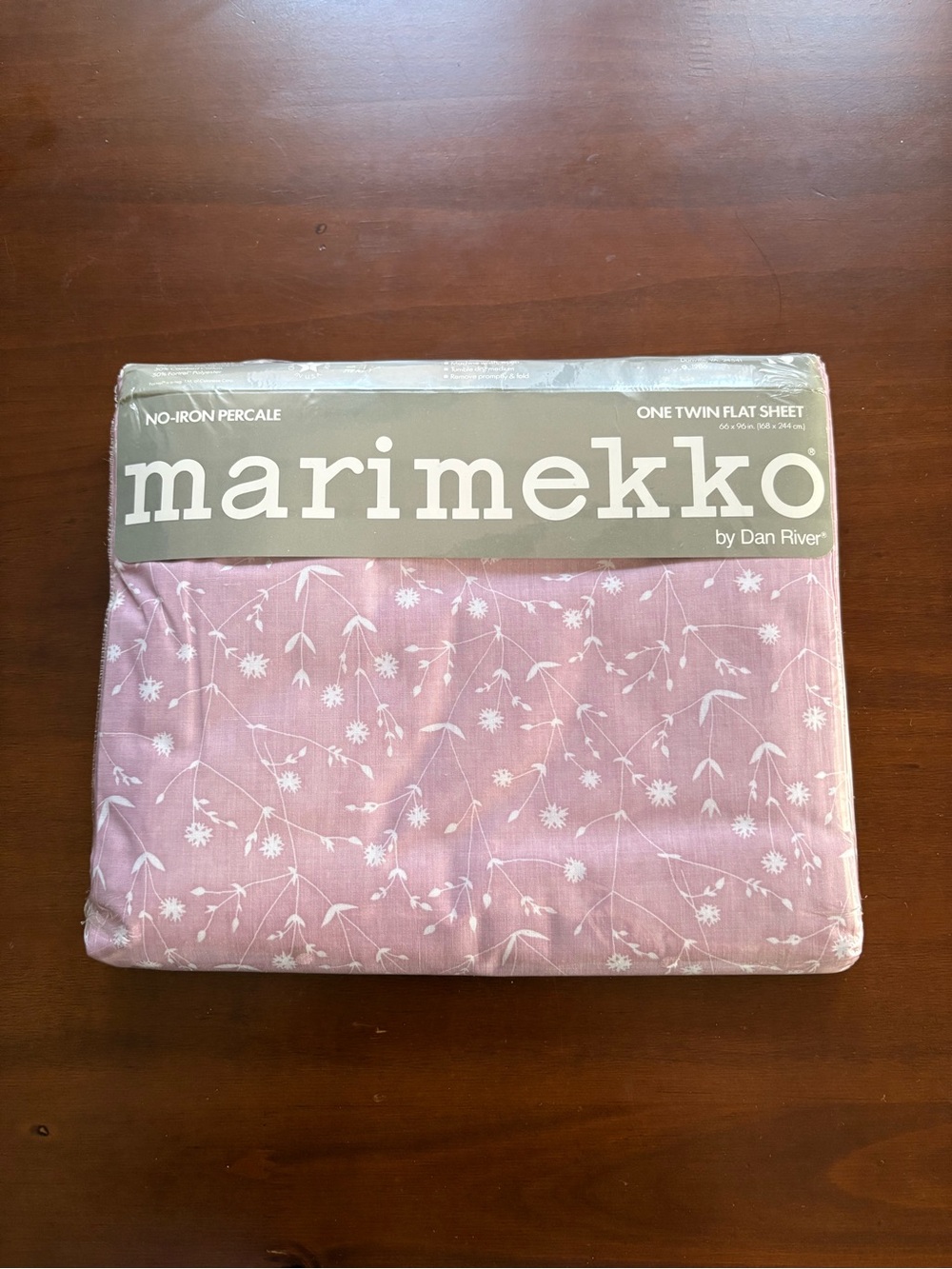 Vintage Marimekko sheet twin flat 1986 80s pink floral percale cotton blend NEW